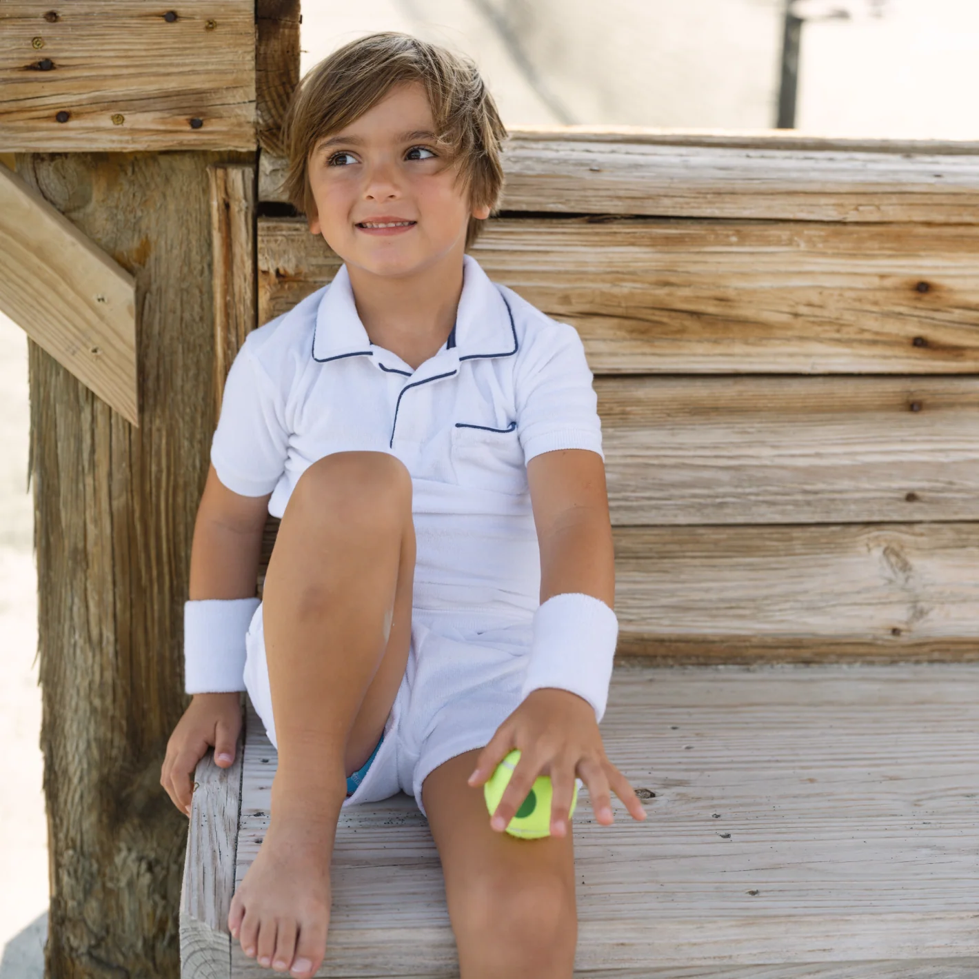 boys white french terry short with navy trim - Image 6