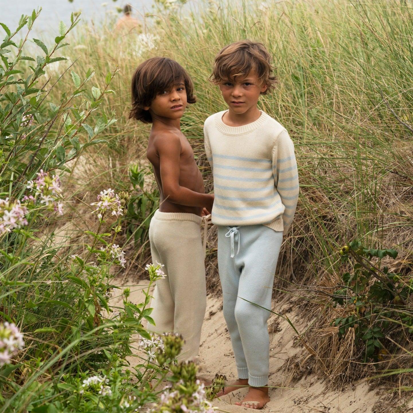 unisex cream and blue stripe knit sweater - Image 5