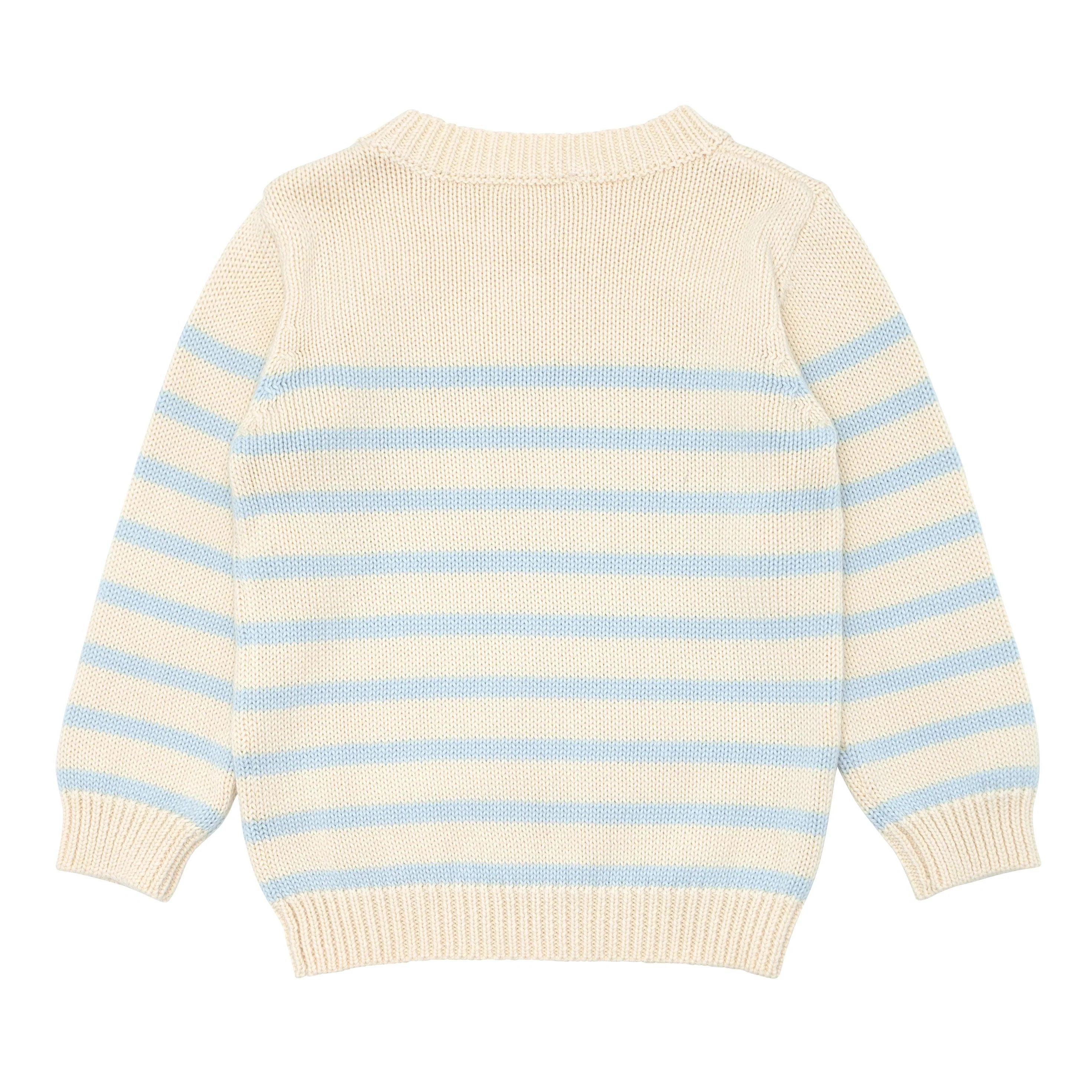 unisex cream and blue stripe knit sweater - Image 7
