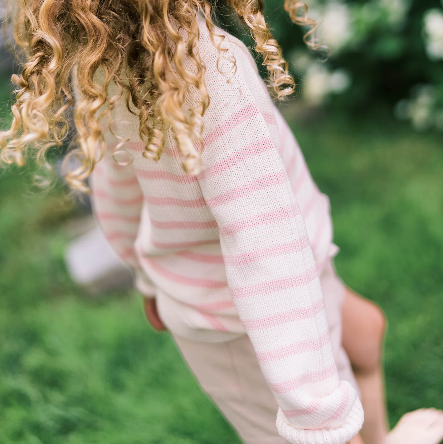 unisex cream and pink stripe knit sweater - Image 5