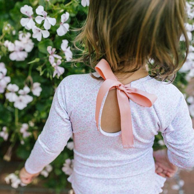 girls antique floral rashguard one piece - Image 4