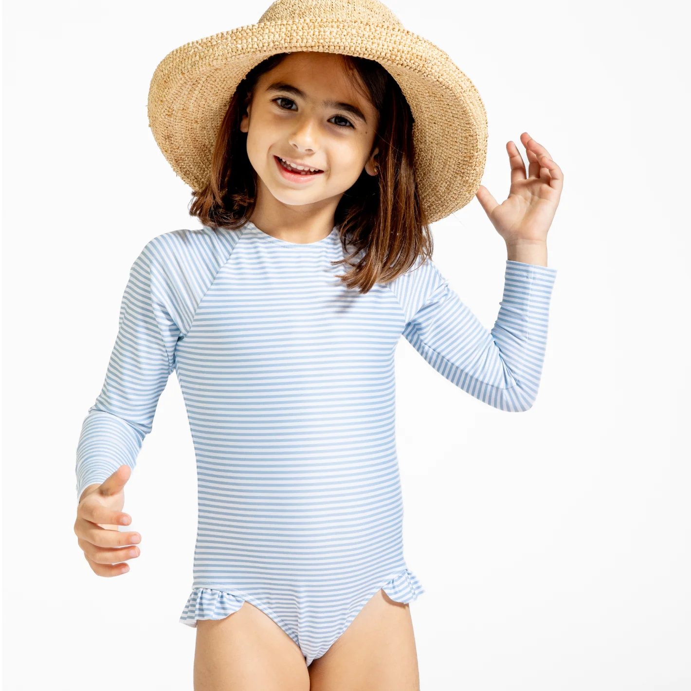 girls powder blue stripe rashguard one piece - Image 3