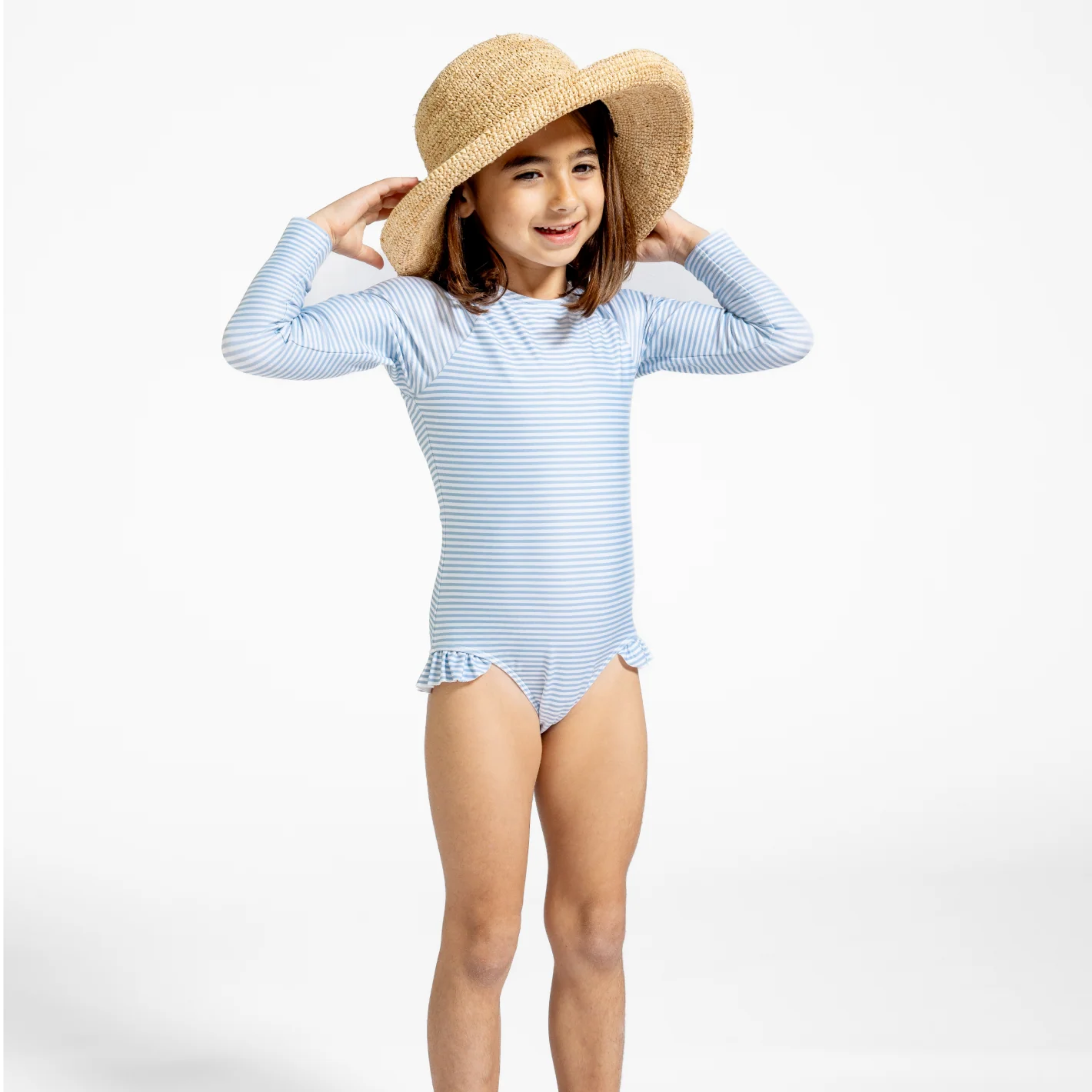 girls powder blue stripe rashguard one piece - Image 5