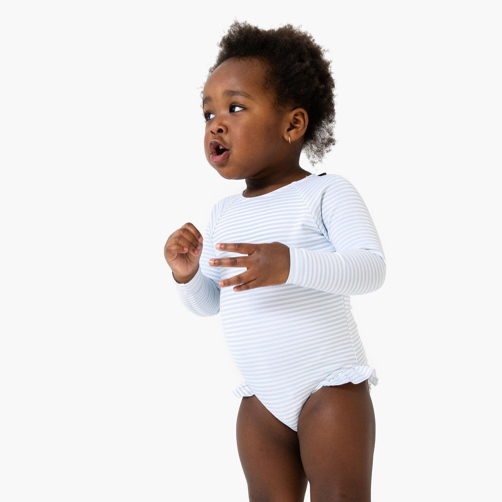 girls powder blue stripe rashguard one piece - Image 9