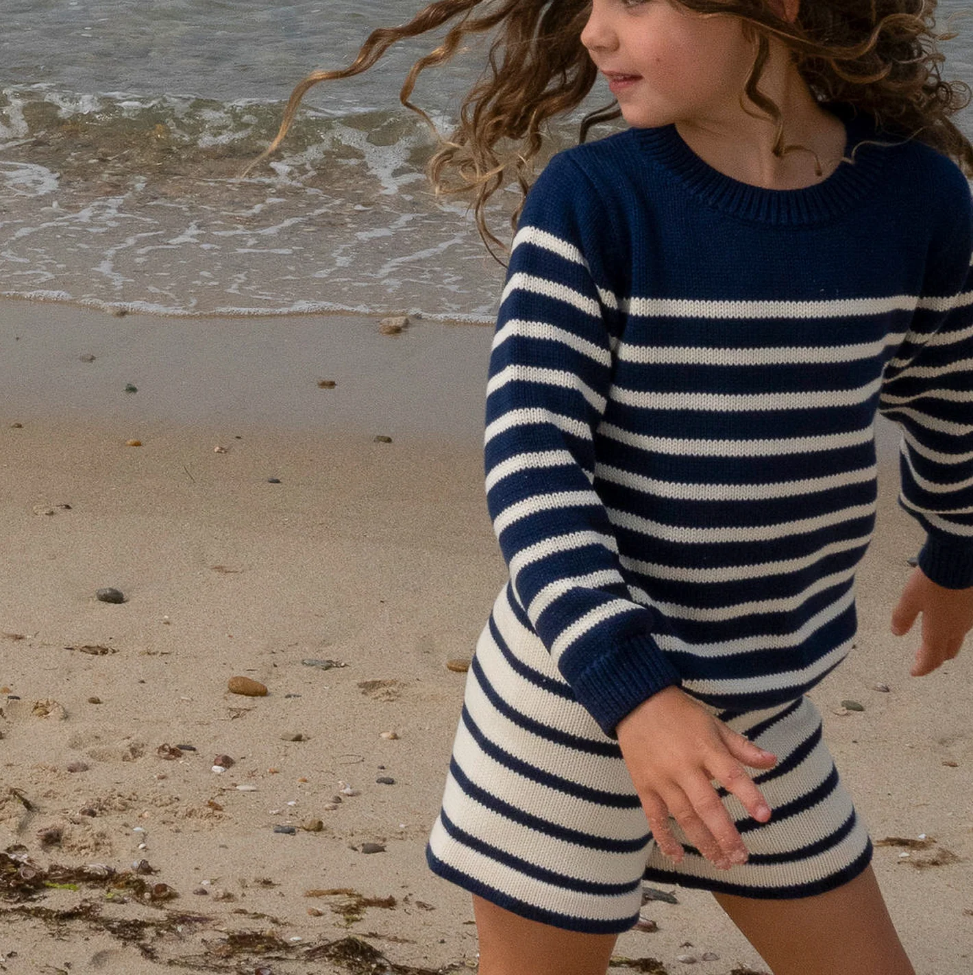 unisex navy and cream stripe knit sweater - Image 3