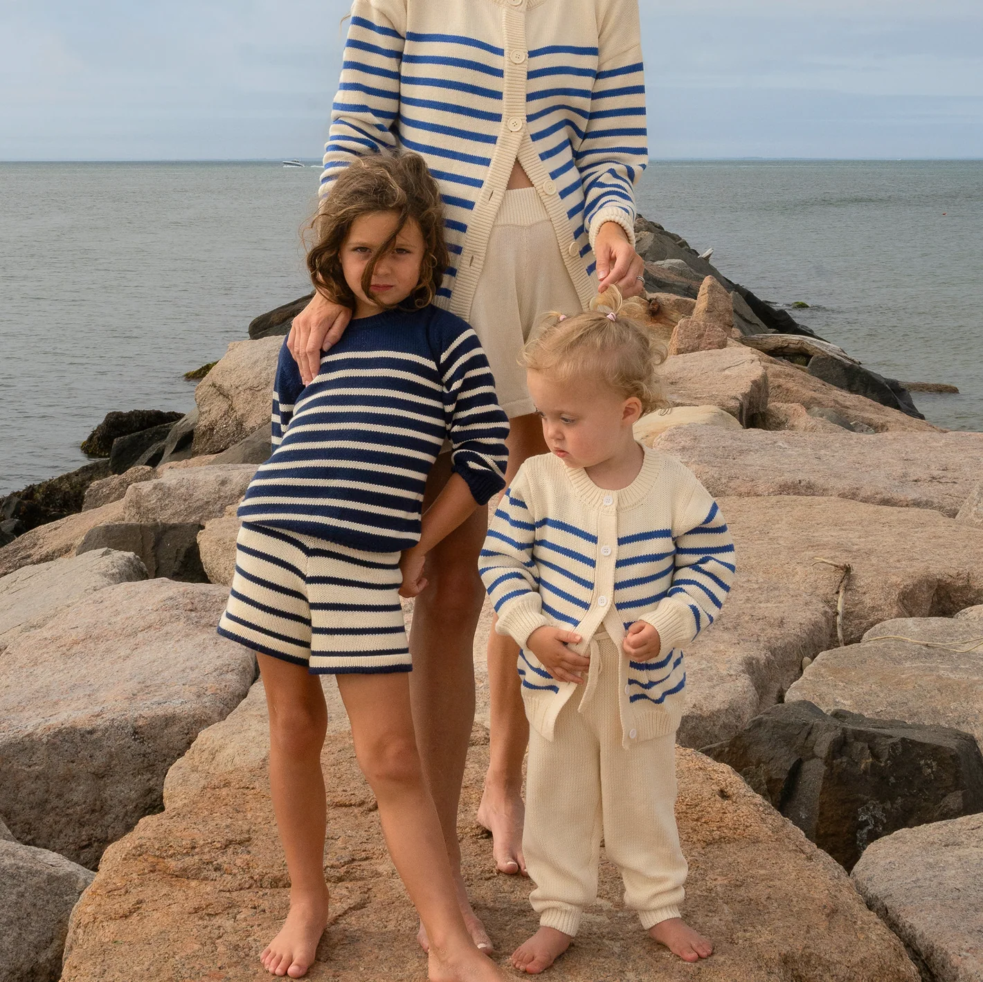 unisex navy and cream stripe knit sweater - Image 5