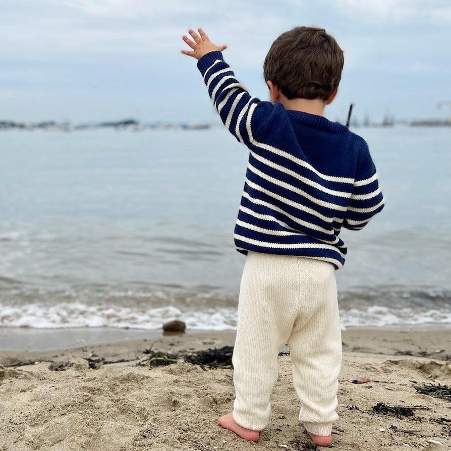 unisex navy and cream stripe knit sweater - Image 8