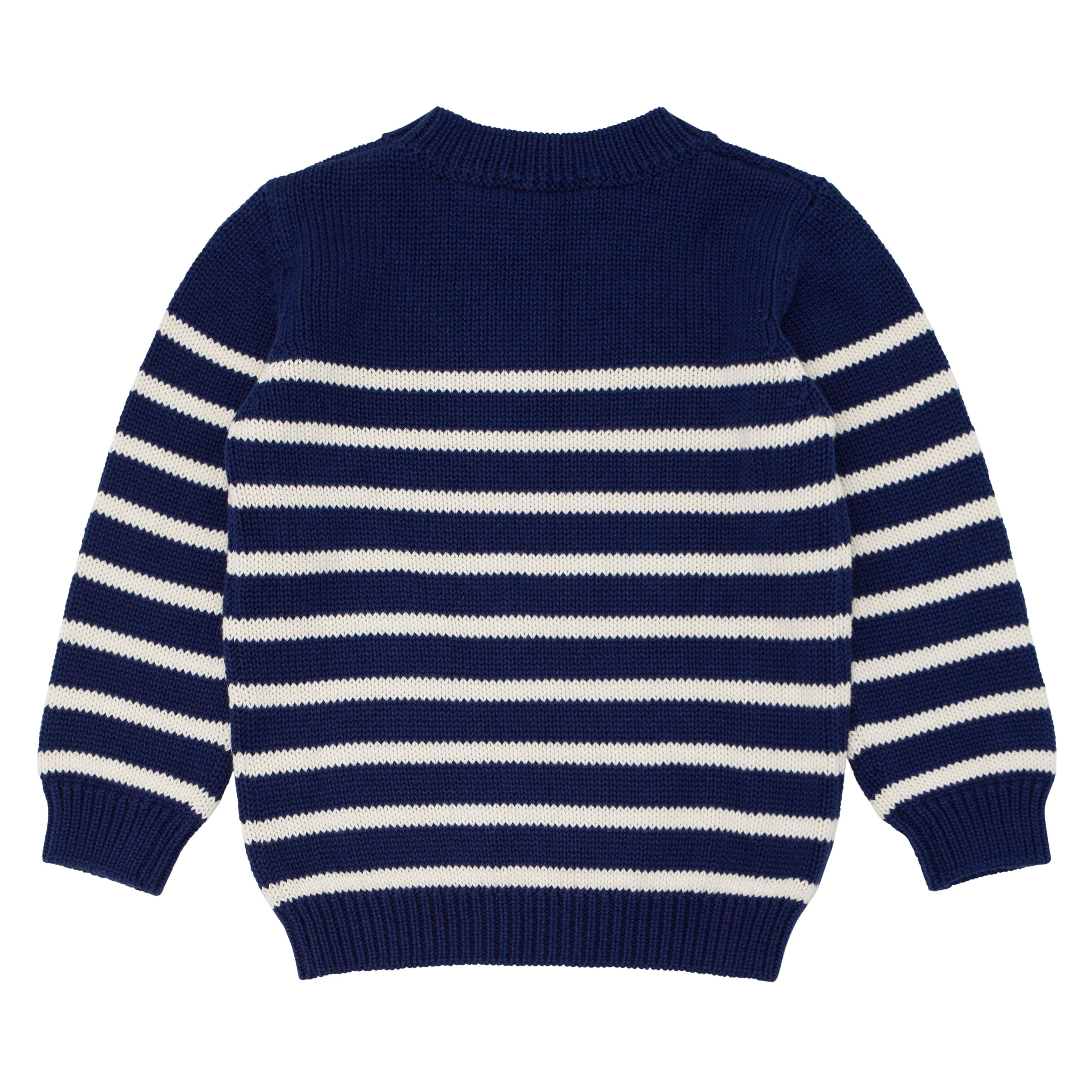 unisex navy and cream stripe knit sweater - Image 9