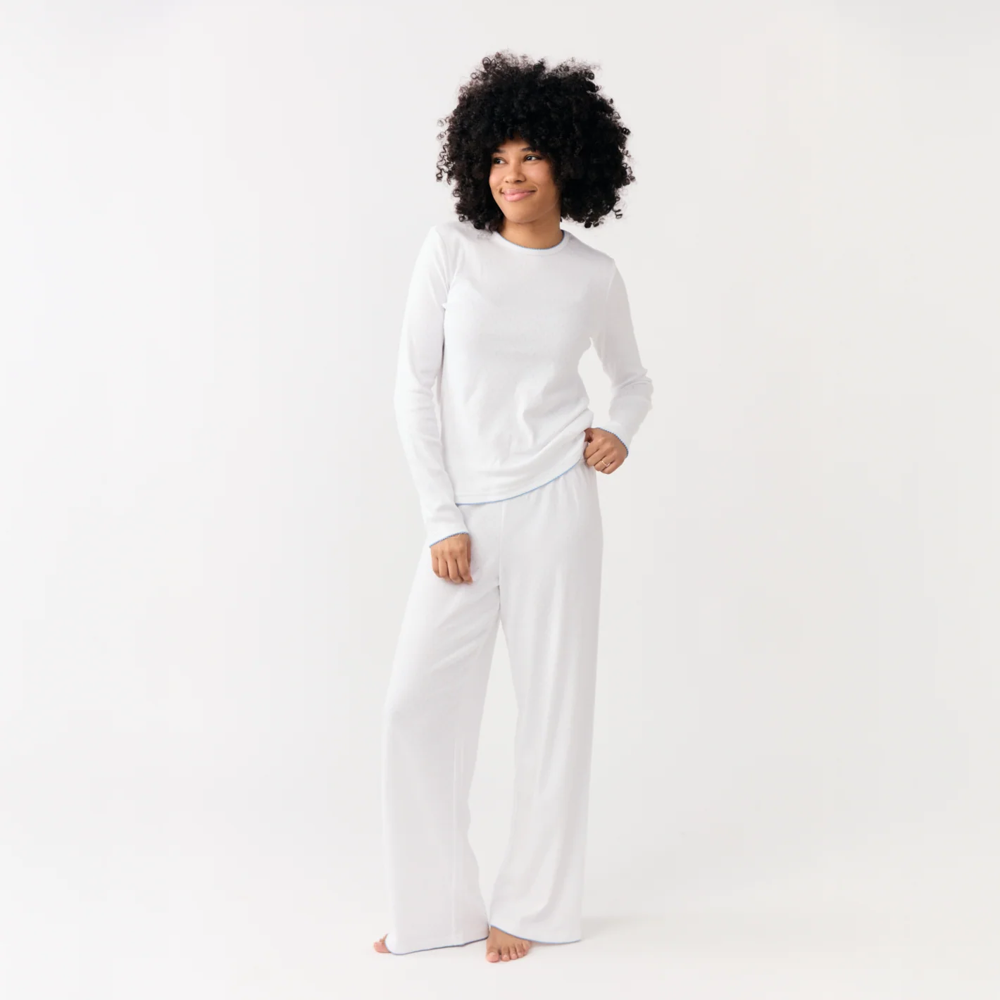 women's white pointelle pajamas set - Image 3