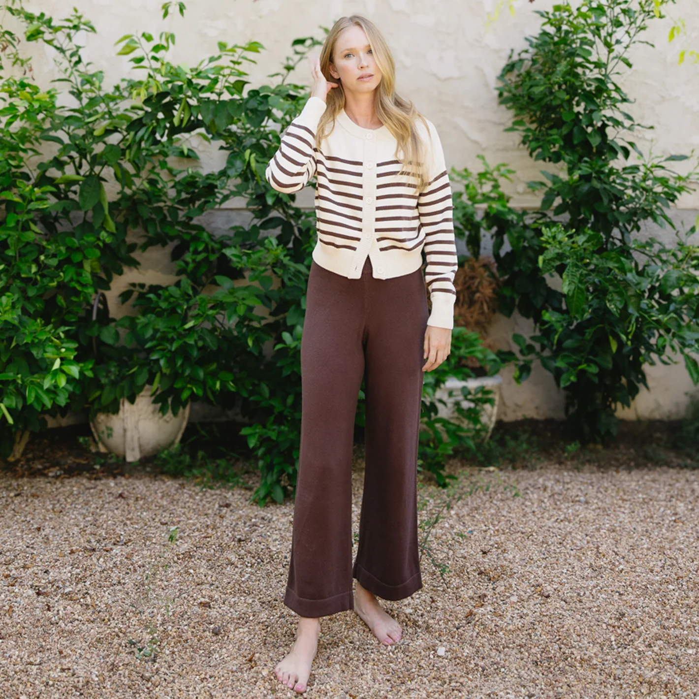 women's brown wide leg knit pant - Image 3