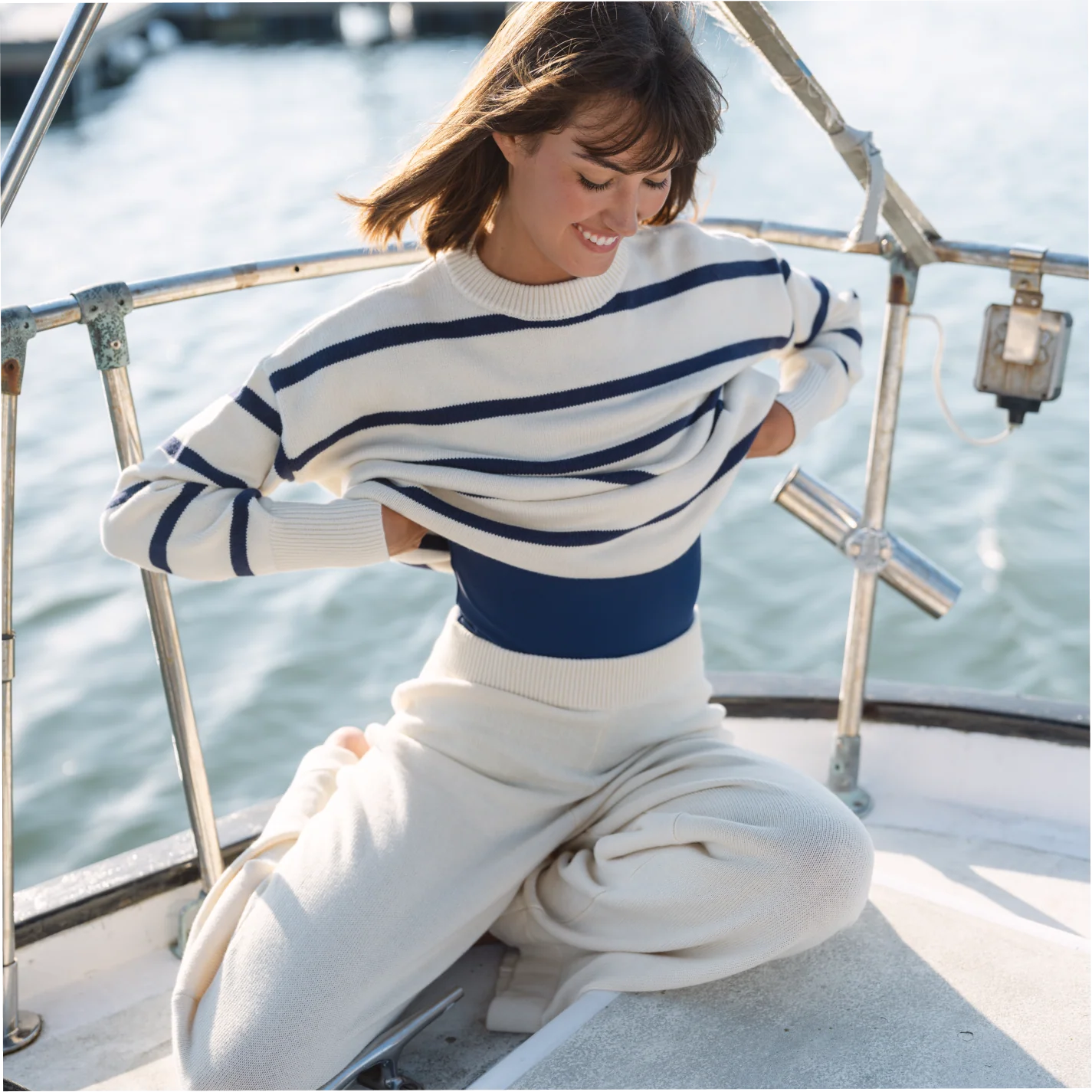 women's cream wide leg knit pant - Image 10