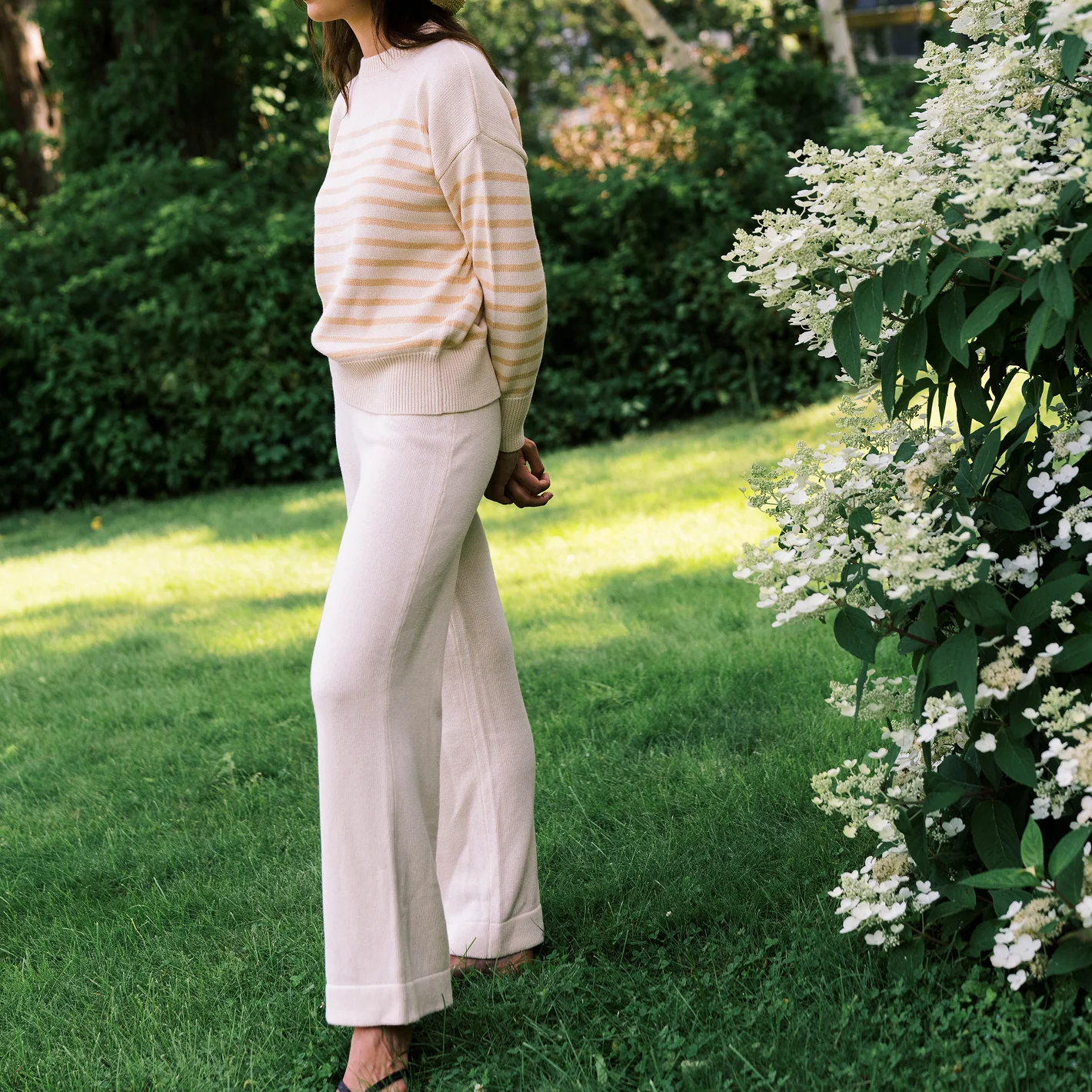 women's cream wide leg knit pant - Image 3