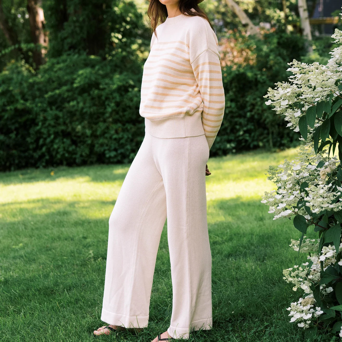 women's cream wide leg knit pant - Image 5