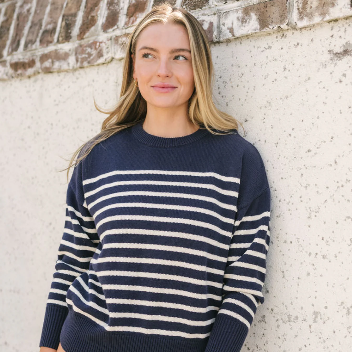 women's navy and cream stripe knit sweater - Image 3