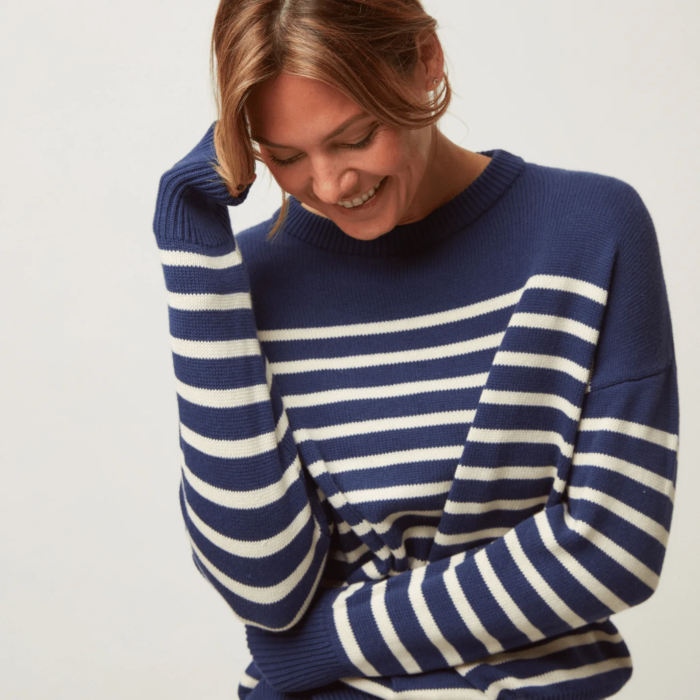 women's navy and cream stripe knit sweater - Image 7
