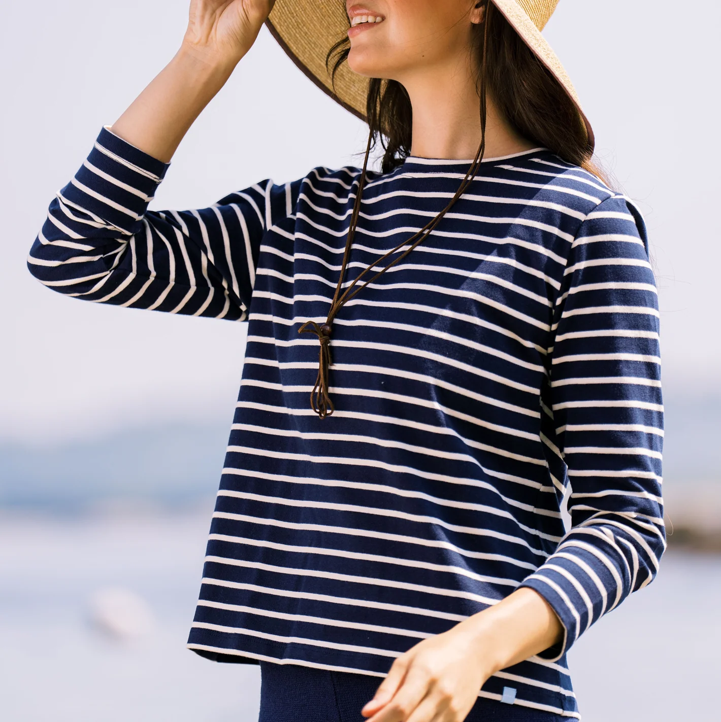 women's navy and cream stripe long sleeve tee - Image 4
