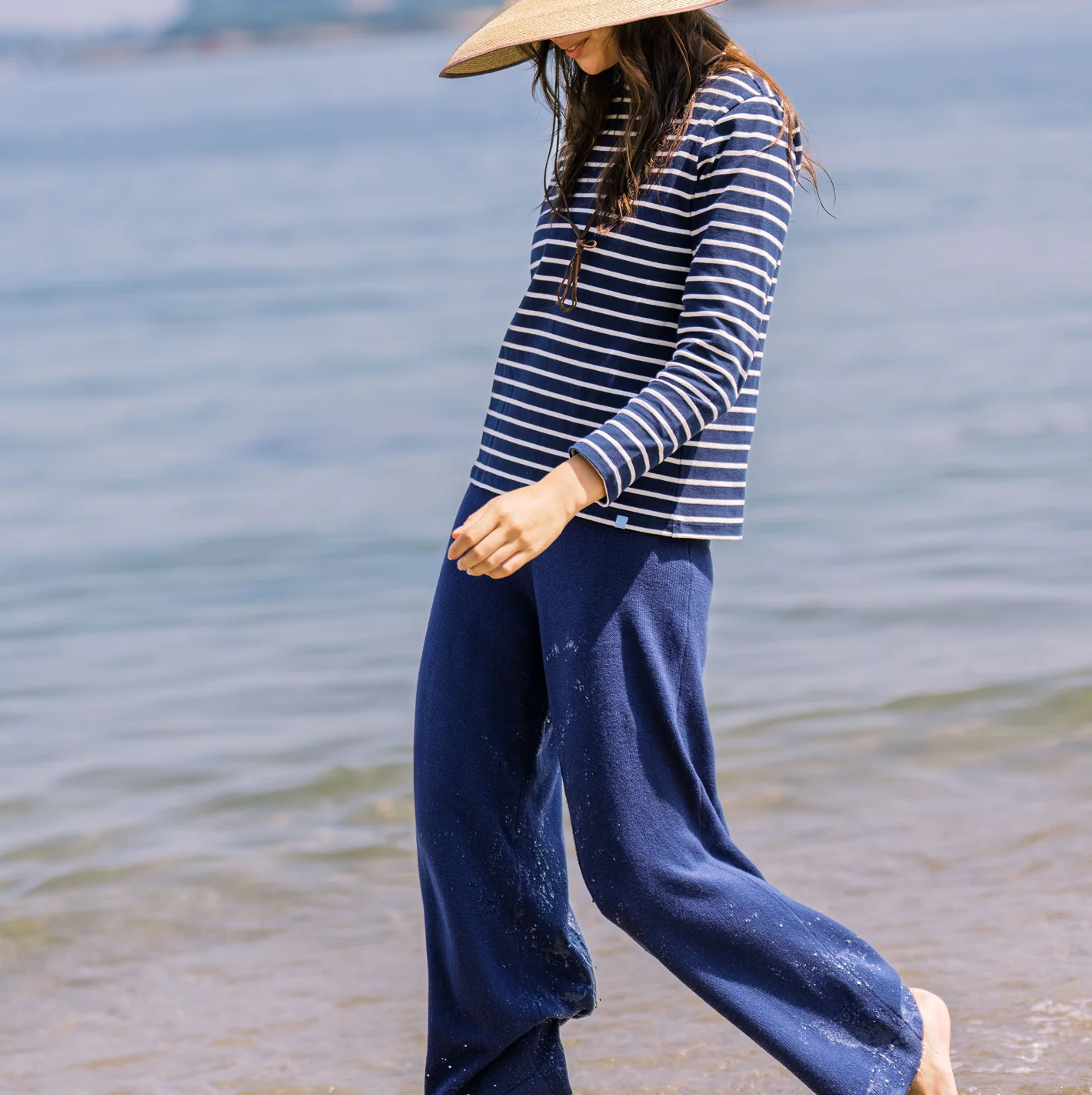 women's navy and cream stripe long sleeve tee - Image 5