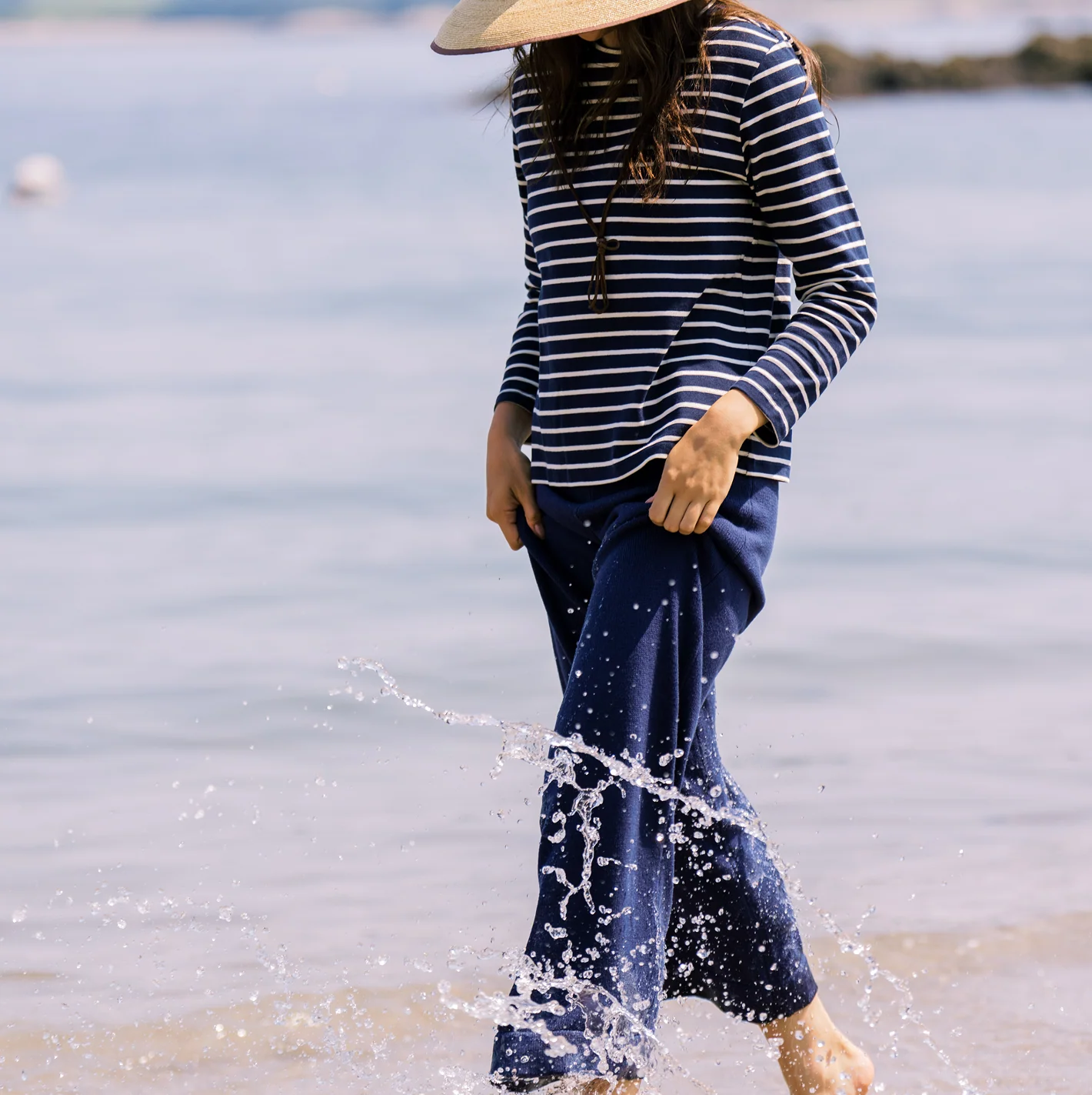 women's navy and cream stripe long sleeve tee - Image 7
