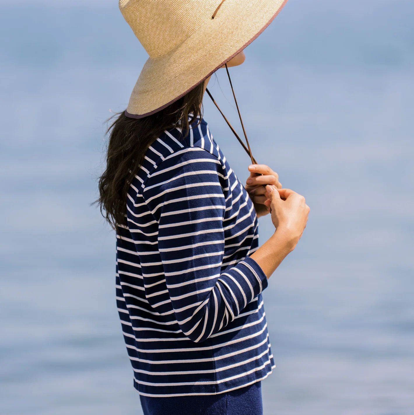 women's navy and cream stripe long sleeve tee - Image 8