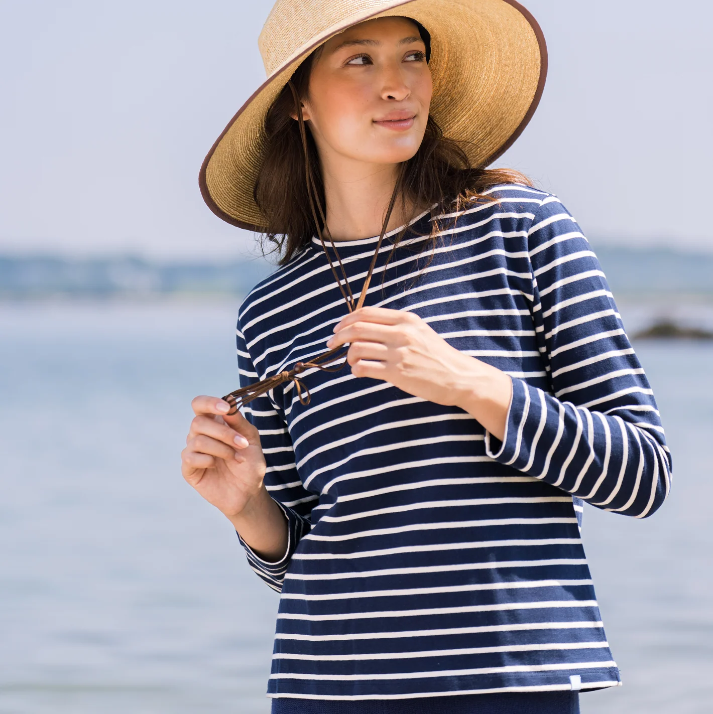 women's navy and cream stripe long sleeve tee - Image 9
