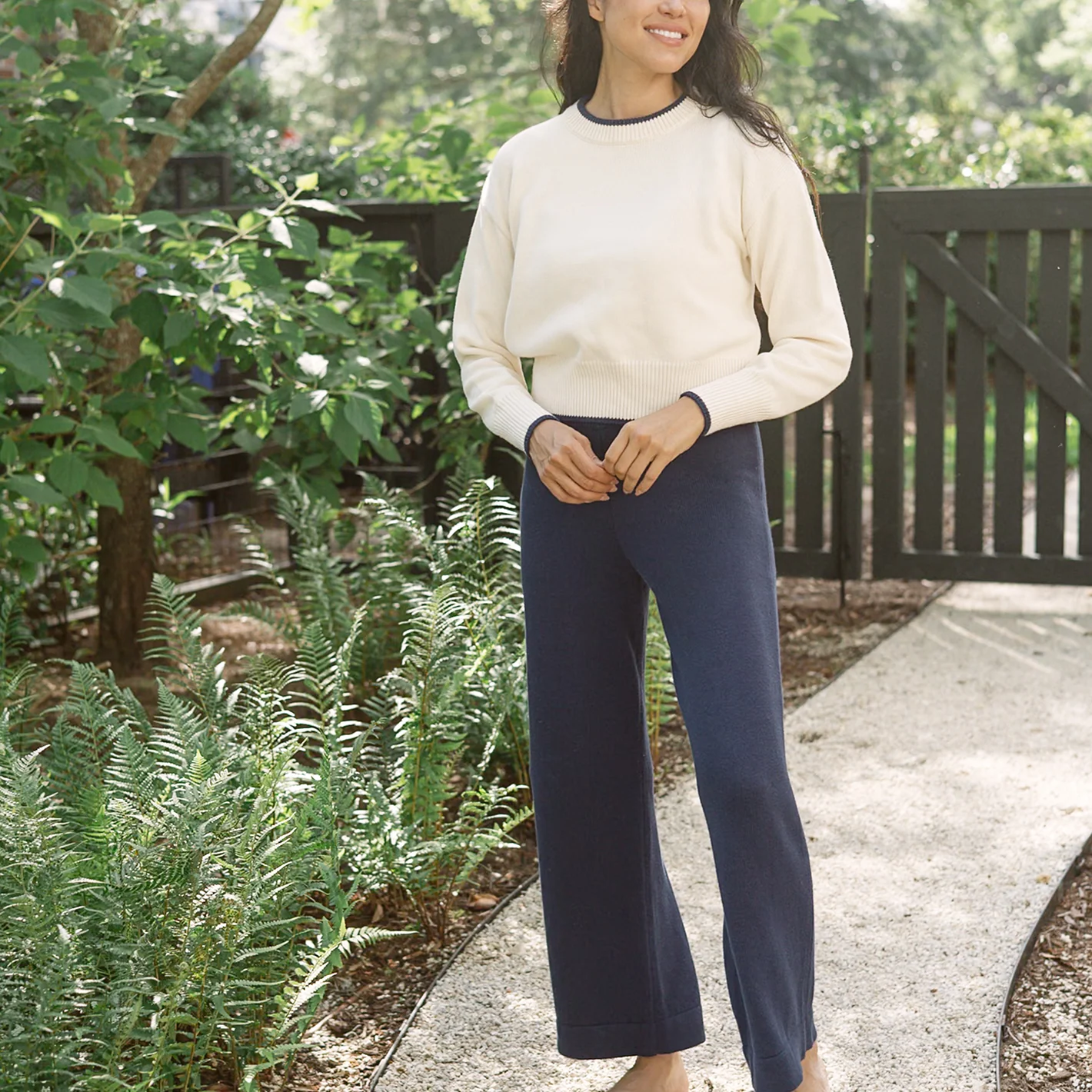 women's navy wide leg knit pant - Image 7